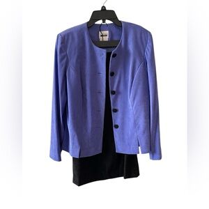 Leslie Fay Vintage 2 Piece Skirt Suit PurpleBlack Long Sleeve Career Office Wear